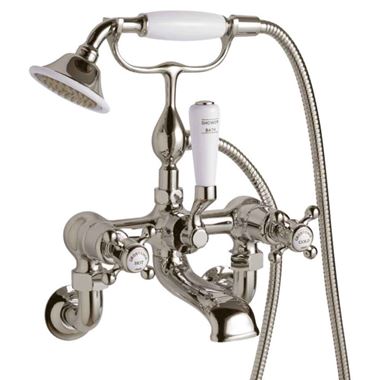 Butler & Rose Caledonia Cross Wall Mounted Bath Shower Mixer With Kit - Nickel