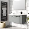 Crosswater Arena 1100mm Double Drawer Wall Mounted Vanity Unit & Right Hand Basin - Steel - No Tap Hole