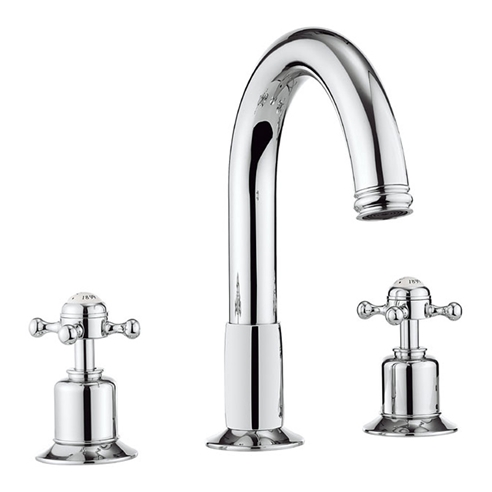 Crosswater Belgravia Crosshead Swan Neck Spout 3 Hole Basin Mixer Tap with Pop Up Waste