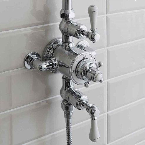 Crosswater Belgravia Nickel Exposed Thermostatic Shower Valve with Fixed Shower Head and Shower Handset - 8" Head