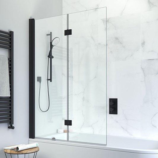 Crosswater Design+ Matt Black 8mm Easy Clean Double Folding Bath Screen - 1500 x 1060mm