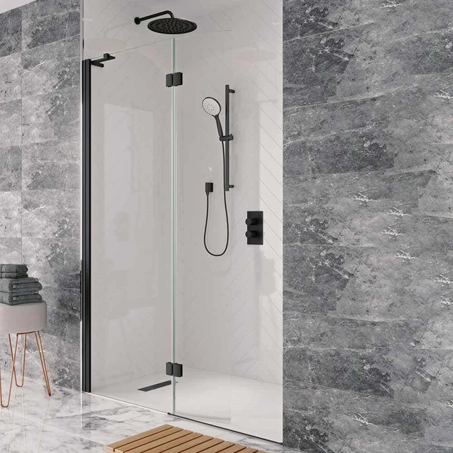Crosswater Design+ Matt Black 8mm Easy Clean Walk-In Easy Access Shower