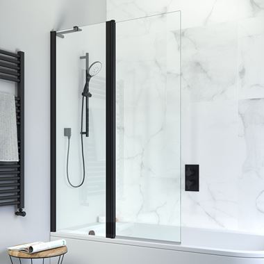 Crosswater Design+ Matt Black 6mm Easy Clean Double Bath Screen - 1500 x 1060mm