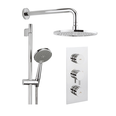 Crosswater Dial Kai Lever Concealed Thermostatic 2 Outlet Shower Valve with Fixed Shower Head, Slide Rail and Shower Handset