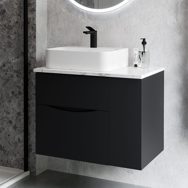 Crosswater Glide II 700mm Wall Mounted Drawer Unit with Link Unit & Carrara Marble Effect Worktop
