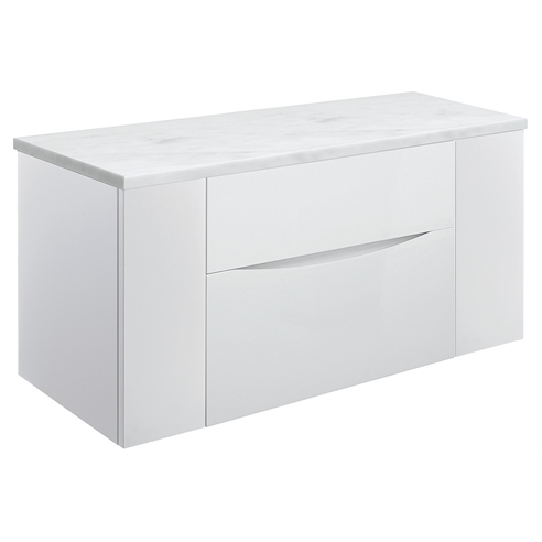 Crosswater Glide II 1100mm Wall Mounted Drawer Unit with Double Link Unit & Carrara Marble Effect Worktop