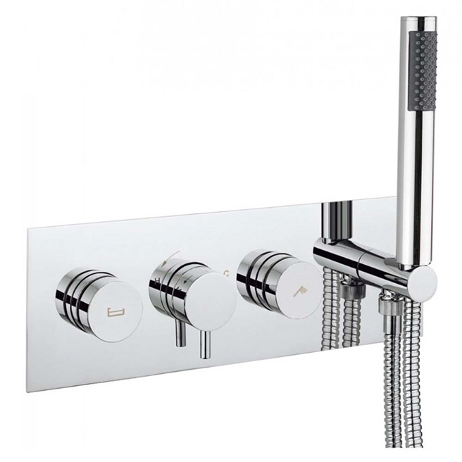 Crosswater Dial Kai Lever Concealed Thermostatic 2 Outlet Bath Valve with Slimline Shower Handset