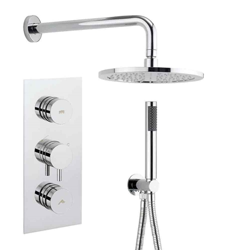 Crosswater Dial Kai Lever Concealed Thermostatic 2 Outlet Shower Valve with Fixed Head and Shower Handset