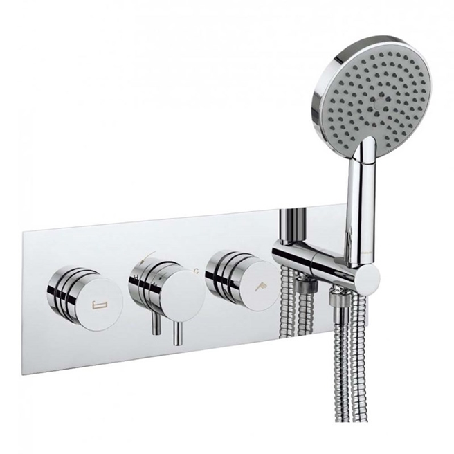 Crosswater Dial Kai Lever Concealed Thermostatic 2 Outlet Bath Valve with 3 Mode Shower Handset