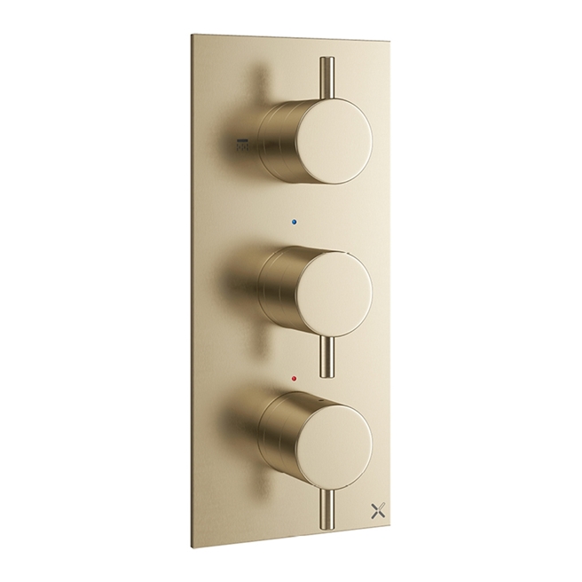 Crosswater MPRO 2 Outlet Concealed Thermostatic Shower Valve - Brushed Brass (3 Handles)