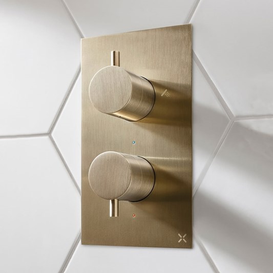 Crosswater MPRO 2 Outlet Concealed Thermostatic Bath and Shower Valve - Brushed Brass