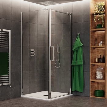 Crosswater Optix 10 Pivot Shower Door and Optional Side Panel - Polished Stainless Steel