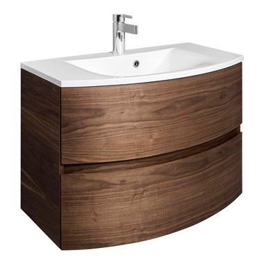 Crosswater Svelte 80 Wall Mounted Vanity Unit with Basin - 1 Tap Hole - American Walnut