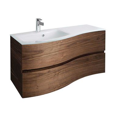 Crosswater Svelte 100 Wall Mounted Vanity Unit with Ice White Glass Basin - American Walnut - 1 Tap Hole