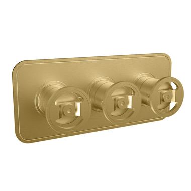 Crosswater Union 2 Outlet Landscape Concealed Thermostatic Shower Valve with Wheels - Brushed Brass