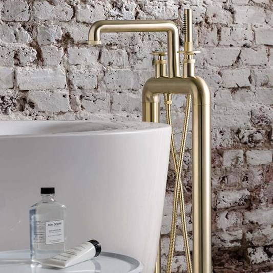 Crosswater Union Floorstanding Bath Shower Mixer Tap with Wheels - Brushed Brass