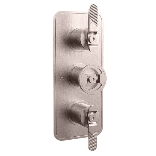 Crosswater Union 2 Outlet 3 Handle Concealed Thermostatic Shower Valve with Wheel & Levers - Brushed Nickel