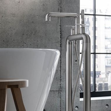 Crosswater Union Floorstanding Bath Shower Mixer Tap with Levers - Brushed Nickel