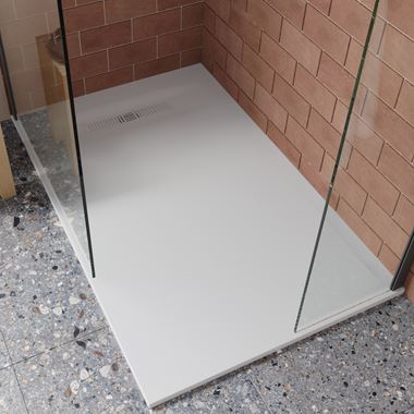 Crosswater Vito 25mm Dolomite Stone Resin Rectangular Shower Tray with Linear Waste Position