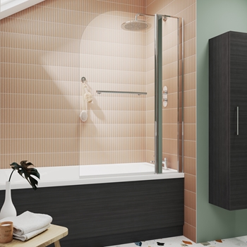 Drench Curved Corner Bath Screen with Fixed Inline Panel & Rail - 1433 x 983mm