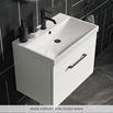 Emily Natural Oak Wall Mounted 1 Drawer Vanity Unit, Thin Edged Basin, Brushed Brass Handle & Overflow
