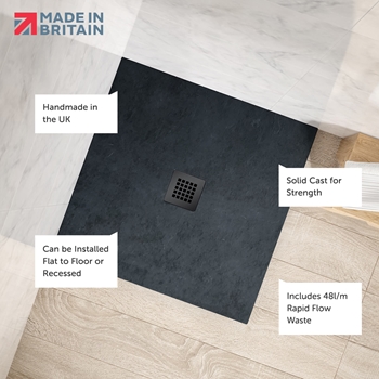 Drench Naturals Graphite Thin Slate-Effect Square Shower Tray - 900 x 900mm
