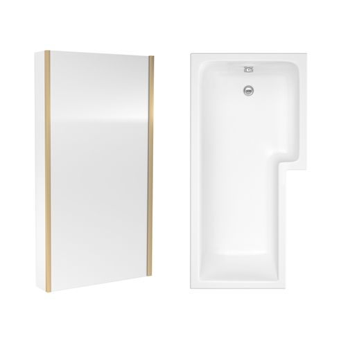 Drench L Shaped Shower Bath with Brushed Brass Shower Screen & Panel - 1700mm