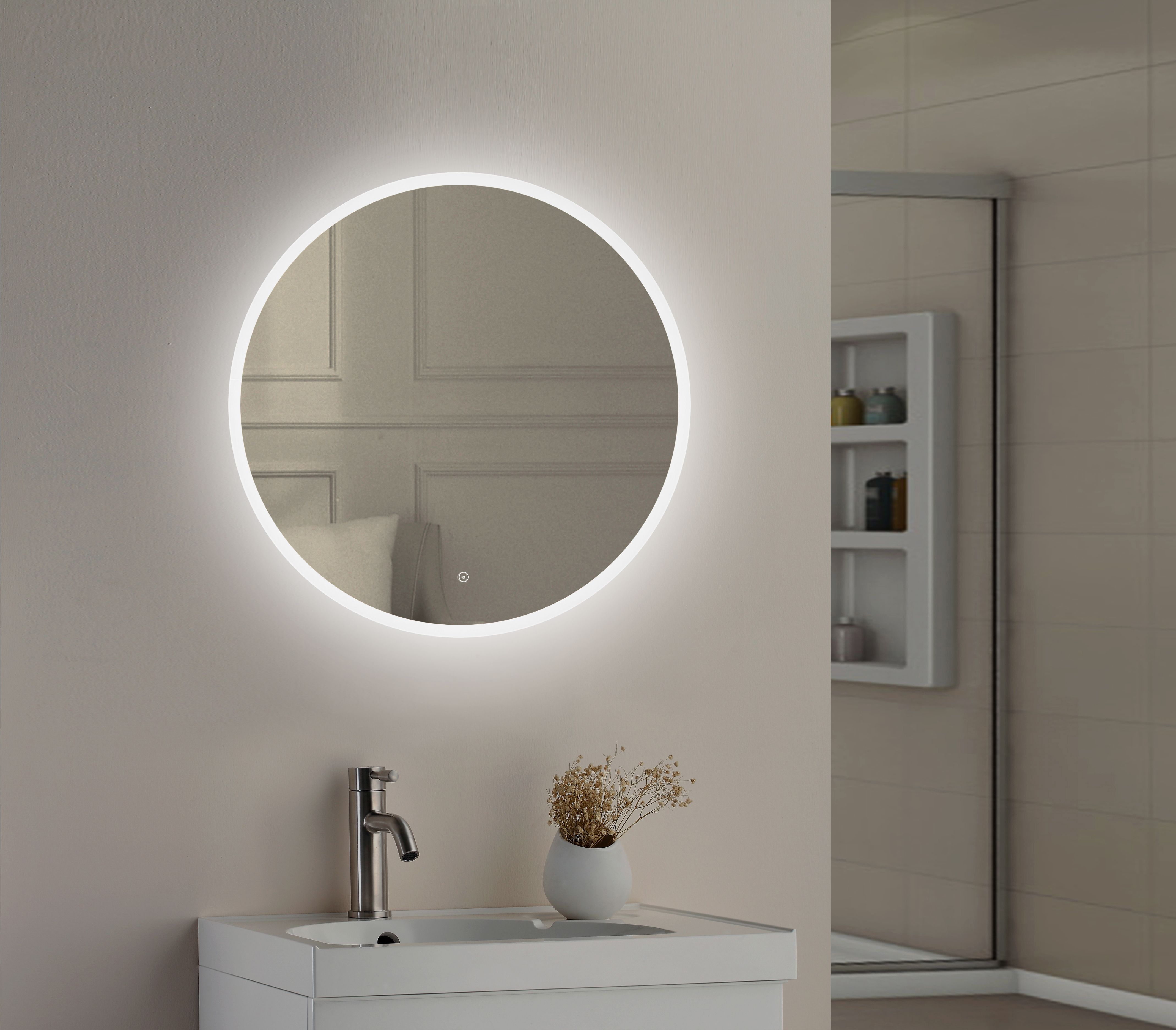 Drench Nicole Led Illuminated Round, Circular Mirror Bathroom Cabinet Uk