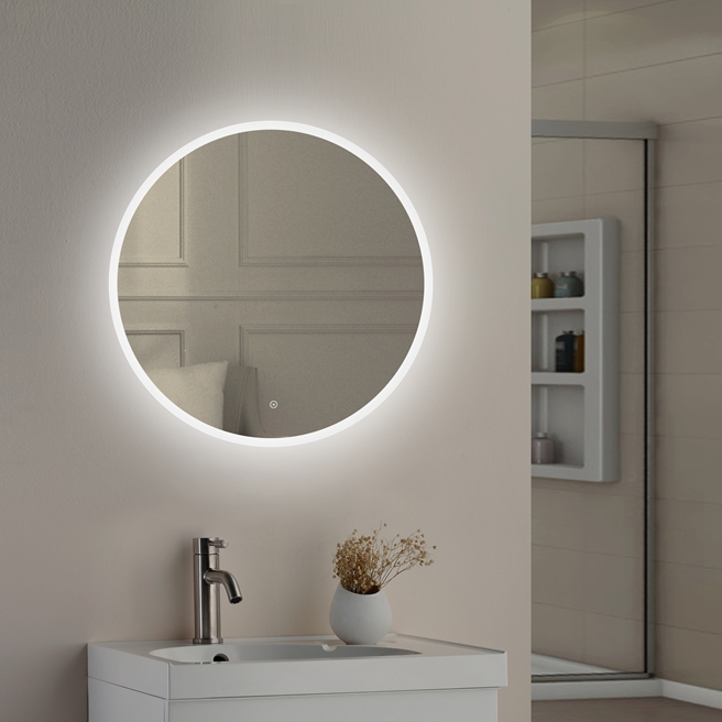 Drench Nicole LED Illuminated Round Slimline Bathroom Mirror with Demister Pad & Colour Change LEDs - 600mm & 800mm