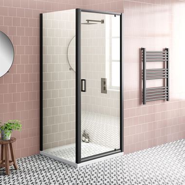 Harbour Primrose 6mm Matt Black Pivot Shower Door & Optional Side Panel