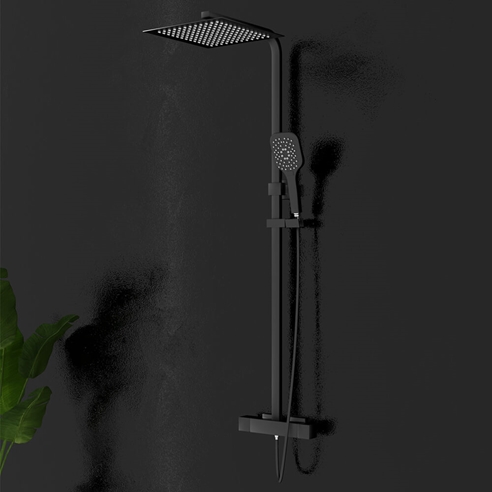 Drench Noir Matt Black Square Exposed Height-Adjustable Rigid Riser Rail Shower System