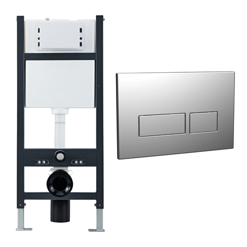 Drench Wall Hung Toilet Frame, Pneumatic Concealed Cistern & Dual Flush Plate with Angular Buttons