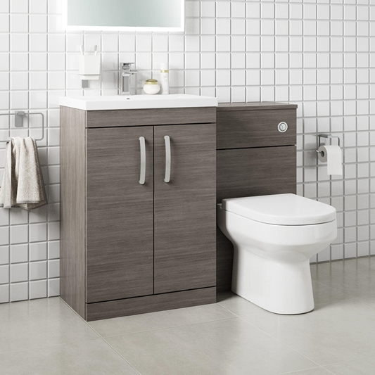 Emily 1100mm Combination Bathroom Toilet Sink Unit Brown Grey Avola Drench - Grey Bathroom Sink Cupboard