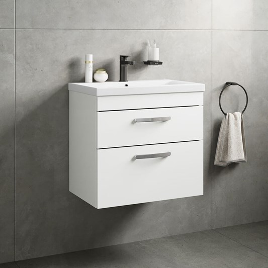 Emily 600mm Wall Mounted 2 Drawer Vanity Unit Basin Options Drench - Wall Mounted Bathroom Vanity With Drawers