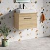 Emily Natural Oak Wall Mounted 1 Drawer Vanity Unit and Countertop with Matt Black Handle