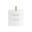 Emily Gloss White Wall Mounted 2 Drawer Vanity Unit, Thin-Edged Basin, Brushed Brass Handles & Overflow