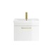 Emily Gloss White Wall Mounted 1 Drawer Vanity Unit, Thin Edged Basin, Brushed Brass Handle & Overflow
