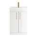 Emily 600mm Gloss White Floorstanding 2 Door Vanity Unit, Thin Edged Basin, Brushed Brass Handles & Overflow