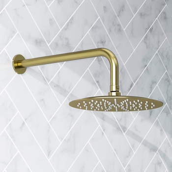 Harbour Clarity Round Shower Head with Shower Arm - Brushed Brass
