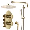 Habour Clarity Brushed Brass Shower Package with 2 Outlet Valve, Fixed Head & Arm and Slide Rail Shower Kit
