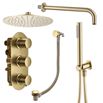 Habour Clarity Brushed Brass Shower Package with 3 Outlet Valve, Fixed Head & Arm, Wall Shower Kit and Overflow Bath Filler