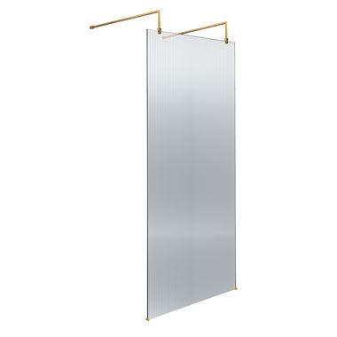 Harbour Contour Fluted Brushed Brass Freestanding Walk In Panel & Two Support Arms