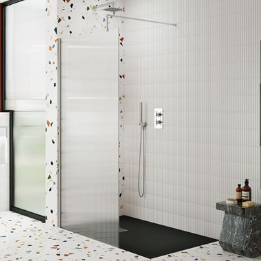 Harbour Contour 8mm Fluted Polished Chrome Glass Screen for Walk In Shower & Wetrooms