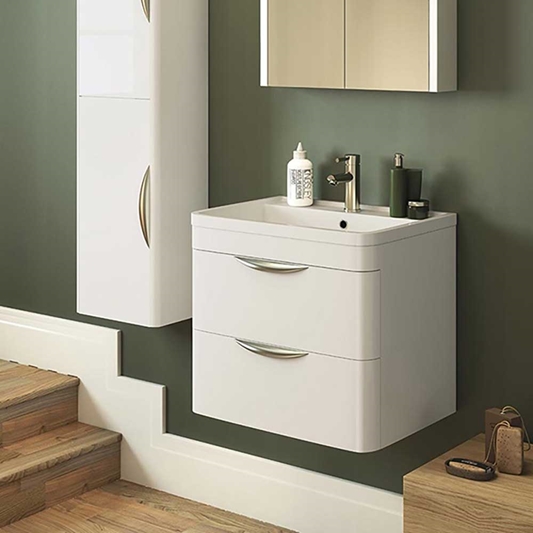 Harbour Grace 600mm Wall Mounted Vanity, Monza Modern White Sink Vanity Unit Toilet Package