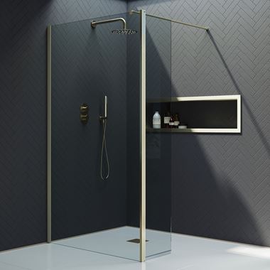 Harbour i10 10mm Easy Clean 2m Tall Wetroom Panel & Hinged Return Panel - Brushed Brass