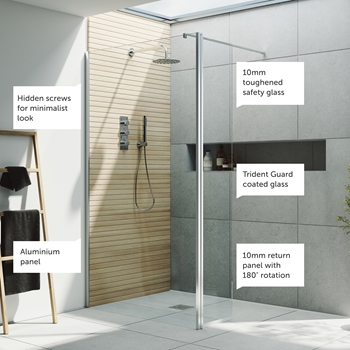 Harbour i10 10mm Easy Clean 2m Tall Wetroom Panel & Hinged Return Panel - Chrome
