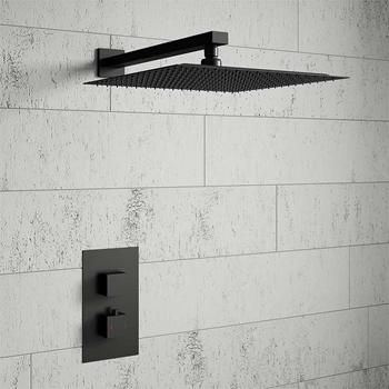 Harbour Status Concealed Shower Valve & Wall Mounted Fixed Shower Head - Matt Black