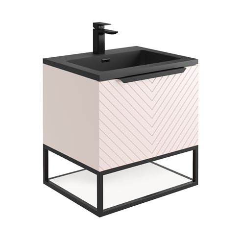Harbour Symmetry 600mm Wall Hung Vanity Unit with Matt Black Frame Shelf and Handle & Basin