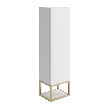 Harbour Virtue 1100mm Wall Mounted Tall Storage Cabinet with Brushed Brass Frame Shelf - Matt White