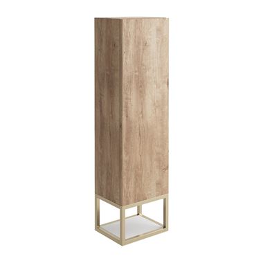 Harbour Virtue 1100mm Wall Mounted Tall Storage Cabinet with Brushed Brass Frame Shelf - Rustic Oak